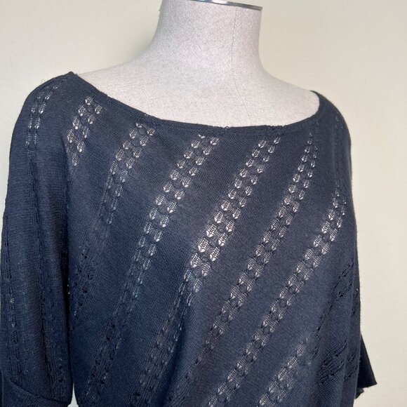 LOVE CULTURE Black Dolman Sleeve Knit Top With Sheer Stripe Detail Size M/L - Picture 3 of 8